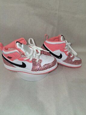 Custom Air Jordan 1 Mid Kids Bling Sneakers